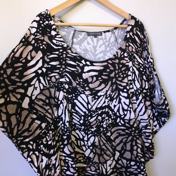 Monarch Butterfly Batik Dolman Sleeve Ruched Waist Viscose Top - Picture 4 of 16